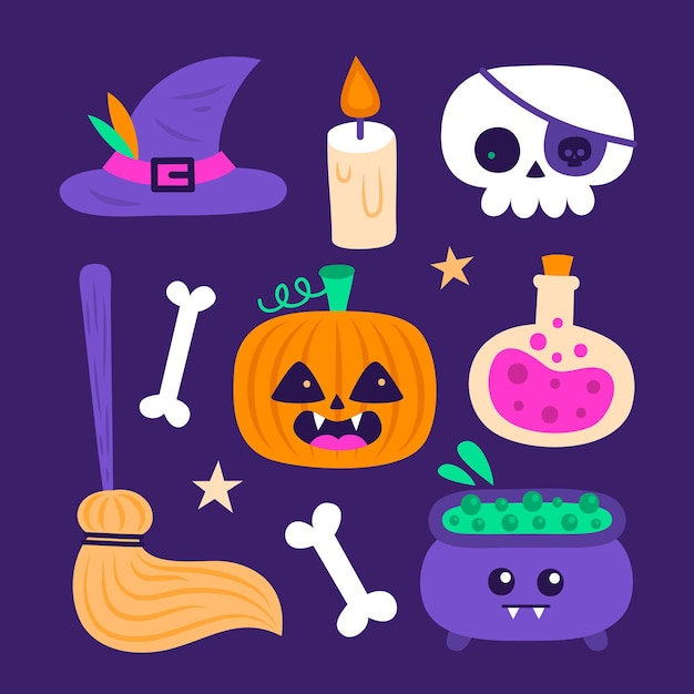 Colecci N De Elementos De Halloween Dibujados A Mano Vector Gratis