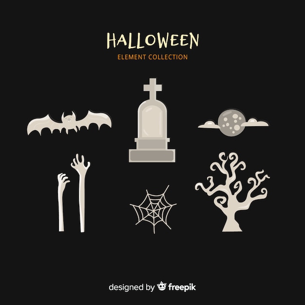 Colección de elementos de halloween en diseño plano vector gratuito