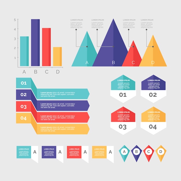 Colección de elementos de infografía en diseño plano vector gratuito