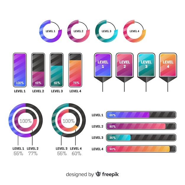 Colección de elementos de infografía en estilo degradado vector gratuito