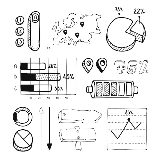 Colección de elementos infográficos dibujados a mano vector gratuito