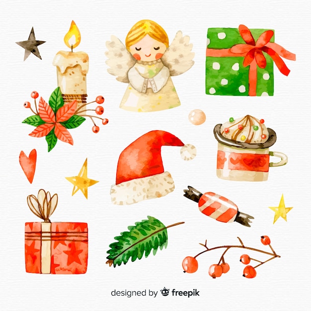 Colección de elementos de navidad de acuarela vector gratuito