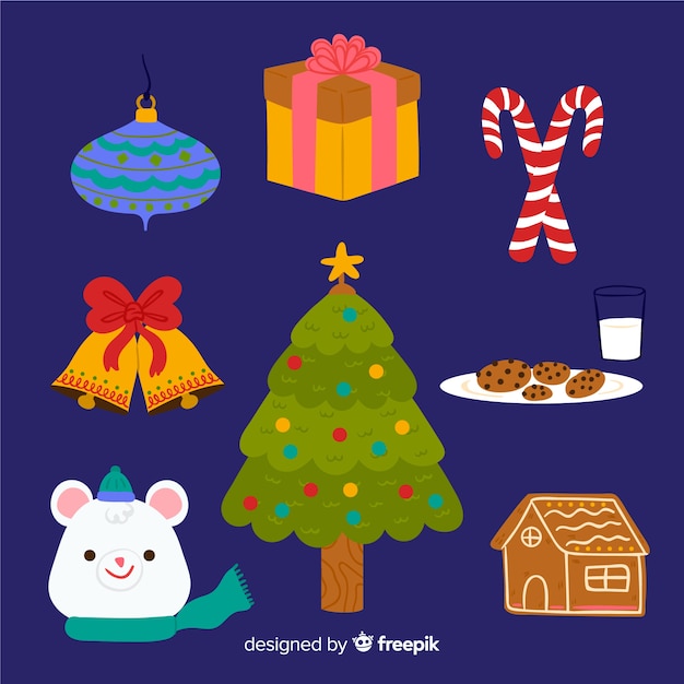 Colección de elementos navideños dibujados a mano vector gratuito
