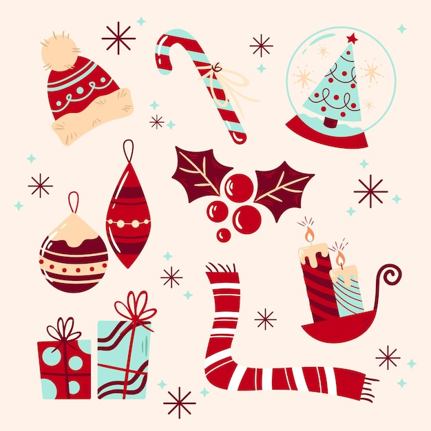 Colección De Elementos Navideños Dibujados A Mano Vector Gratis