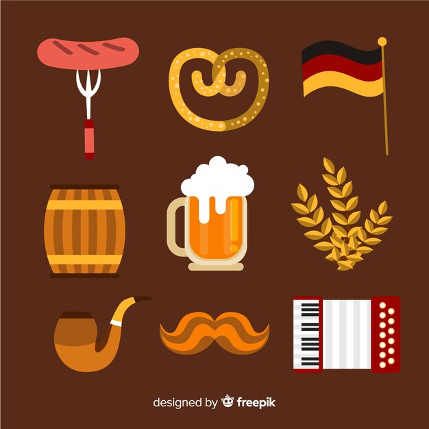 Colección de elementos de oktoberfest de diseño plano vector gratuito