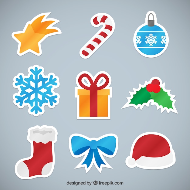 Colección elementos pegatinas navideñas Vector Gratis