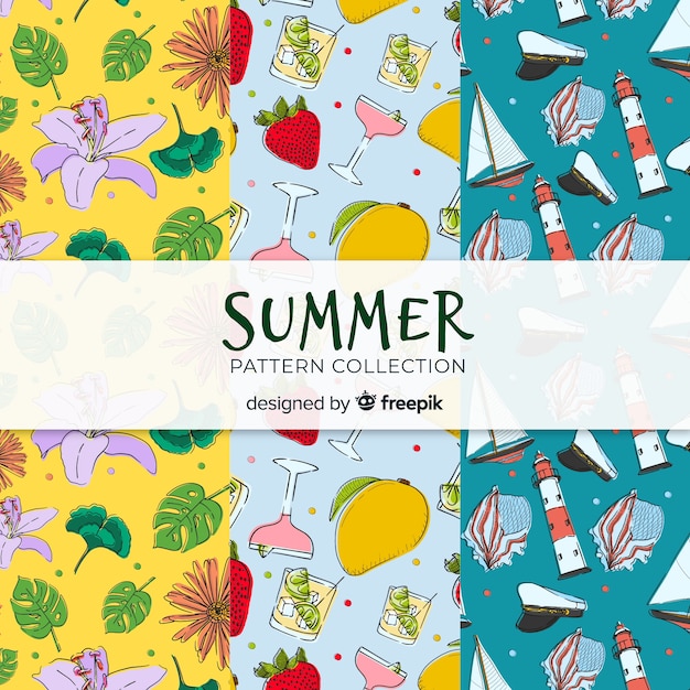 Colección de estampados de verano dibujado a mano Vector Gratis