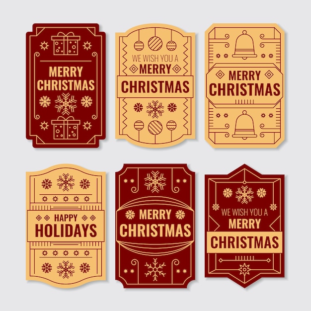 Colección de etiquetas navideñas de diseño plano Vector Gratis