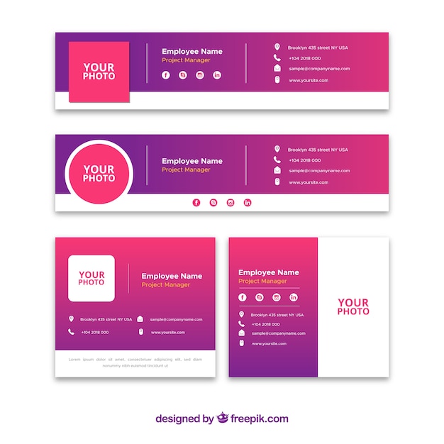 Colección de firma de correo electrónico en estilo degradado vector gratuito