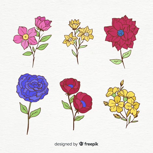 Colección De Flores De Primavera Dibujadas A Mano Vector Gratis 6732