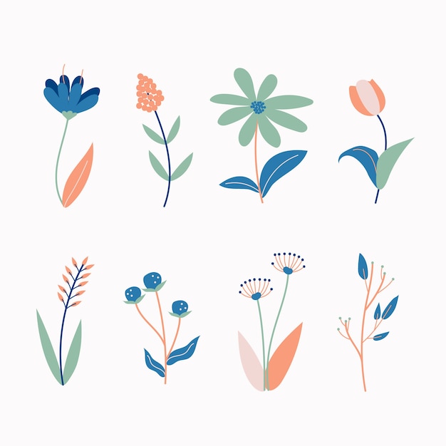 Colección De Flores De Primavera Dibujadas A Mano Vector Gratis 0618