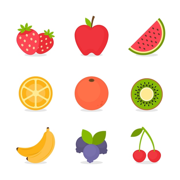 Colección De Fruta Deliciosa Plana Vector Gratis 0369