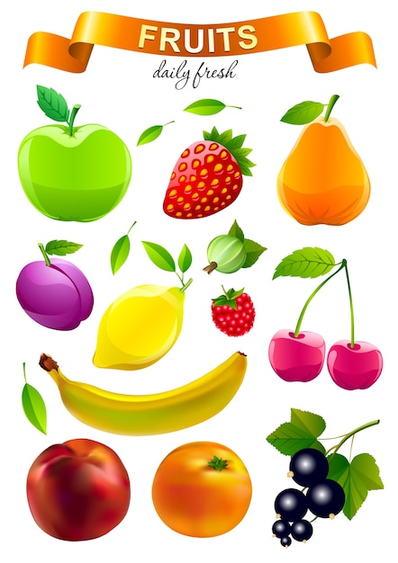Colección De Frutas Coloridas Para Productos Publicitarios Del Mercado De Alimentos Vector Premium