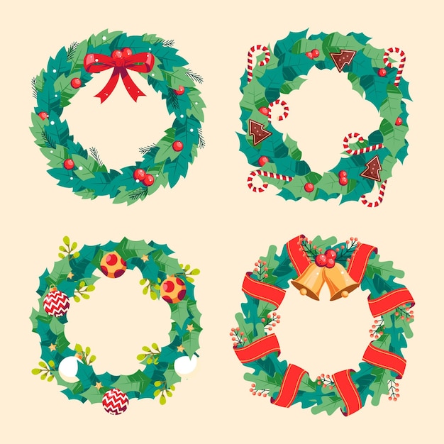 Colección de guirnaldas navideñas en diseño plano | Vector Gratis