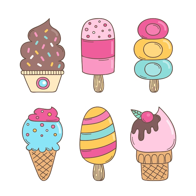 Colecci N De Helados Dibujados A Mano Vector Gratis