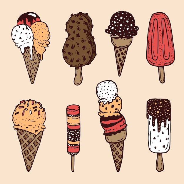 Colección de helados dibujados a mano Vector Gratis