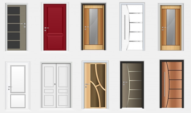 Colección de iconos de puertas de sala de colores Vector Premium