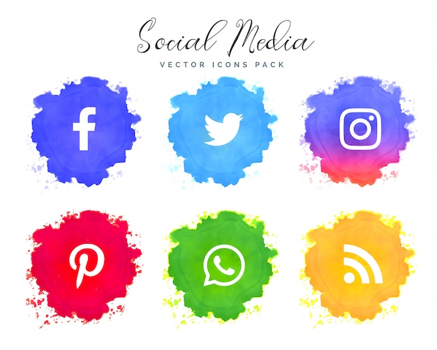 Coleccion De Iconos De Redes De Acuarela Redes Sociales Vector Gratis