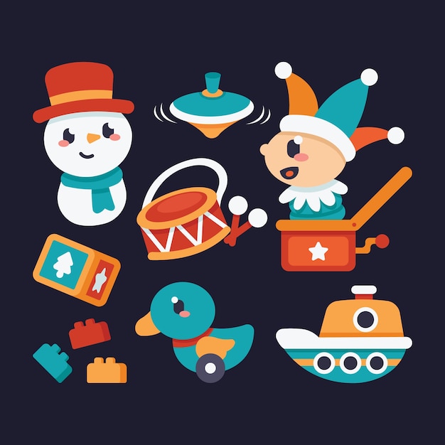 Colección de juguetes navideños de diseño plano Vector Gratis