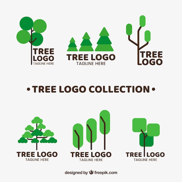 Colección de logos de árbol en estilo plano | Vector Gratis