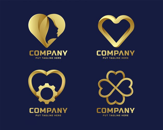 Colección De Logos Dorados Heart Love Para Empresa Vector Premium