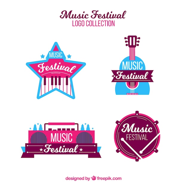 Colección de logos de festivales de música con diseño plano Vector Gratis