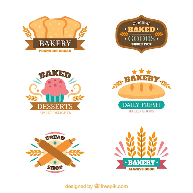 Colección de logos de panadería en estilo plano | Vector Gratis