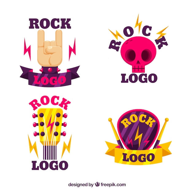 Colección de logos de rock con diseño plano | Vector Gratis