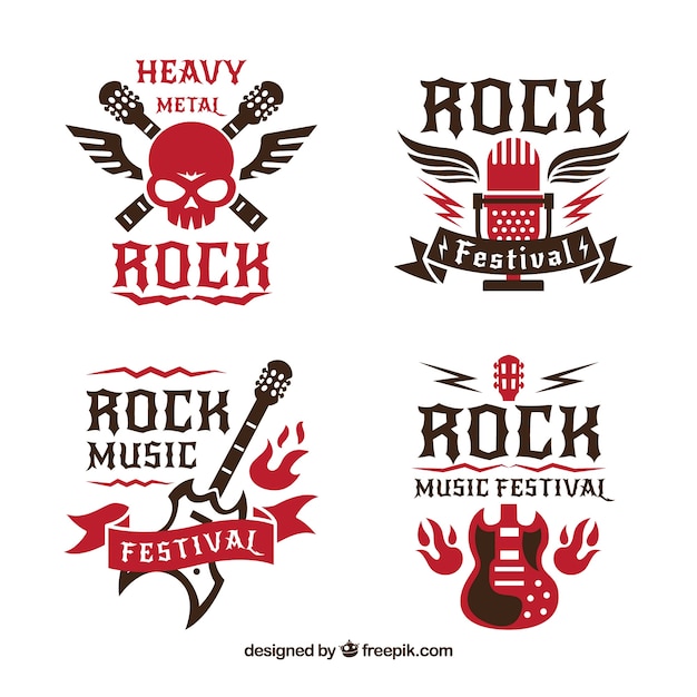 Colección de logos de rock con diseño plano | Vector Gratis