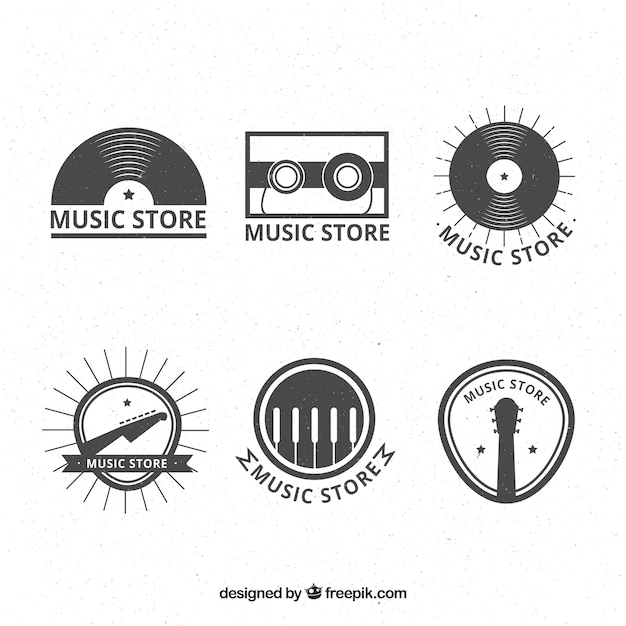 Colección de logos de tienda de música con estilo vintage Vector Gratis