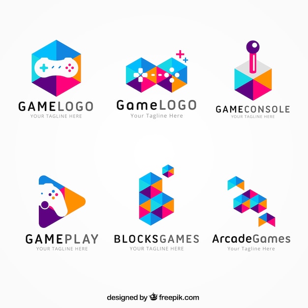 Colección de logos de videojuegos con diseño plano ...