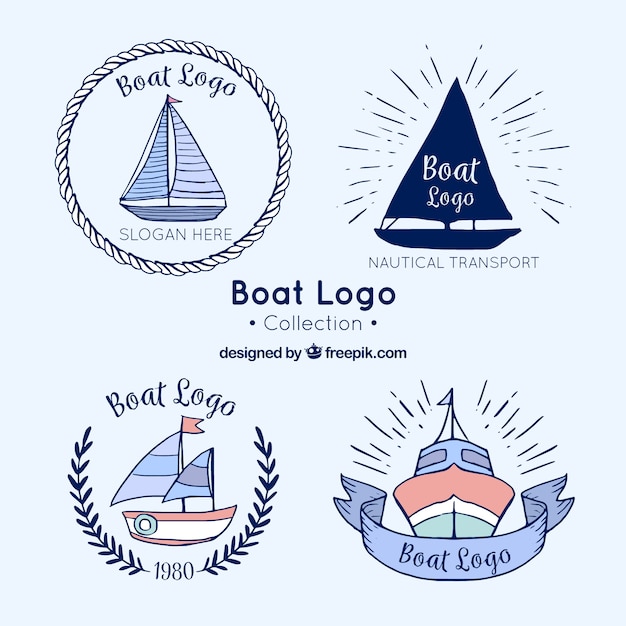 Colección De Logotipos De Barco | Vector Premium