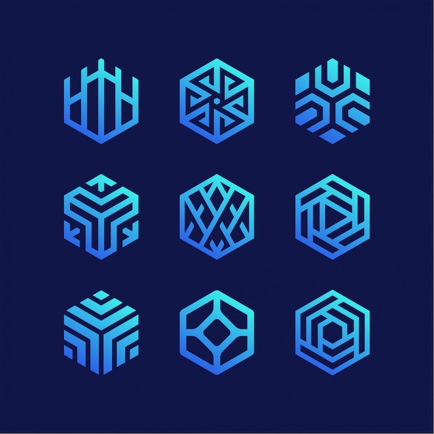 Colección De Logotipos Hexagonales Vector Premium