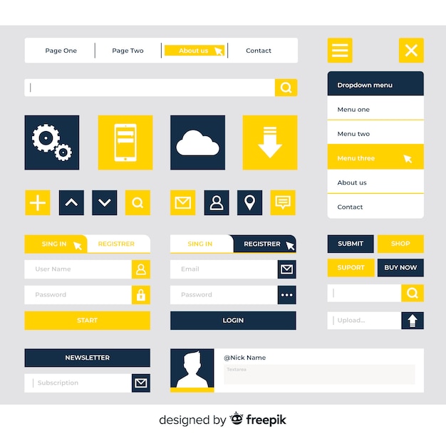 Colección moderna de botones para diseño web con diseño plano vector gratuito