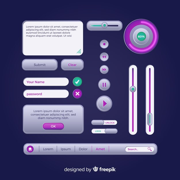 Colección moderna de botones para diseño web con diseño plano vector gratuito