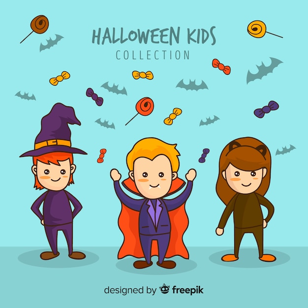 Colecci N De Ni Os De Halloween En Dibujados A Mano Vector Gratis