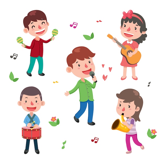 Colección de niños tocando instrumentos | Vector Gratis