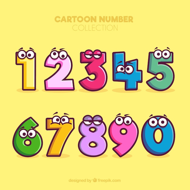 Coleccion De Numeros De Dibujos Animados Con Personajes Vector