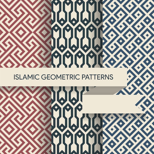 Colección de patrones geométricos islámicos sin costura Vector Premium