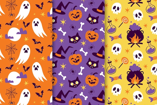 Coleccion De Patrones De Halloween Dibujados A Mano Vector Gratis