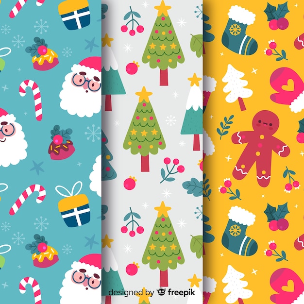 Colección de patrones de navidad dibujados a mano vector gratuito