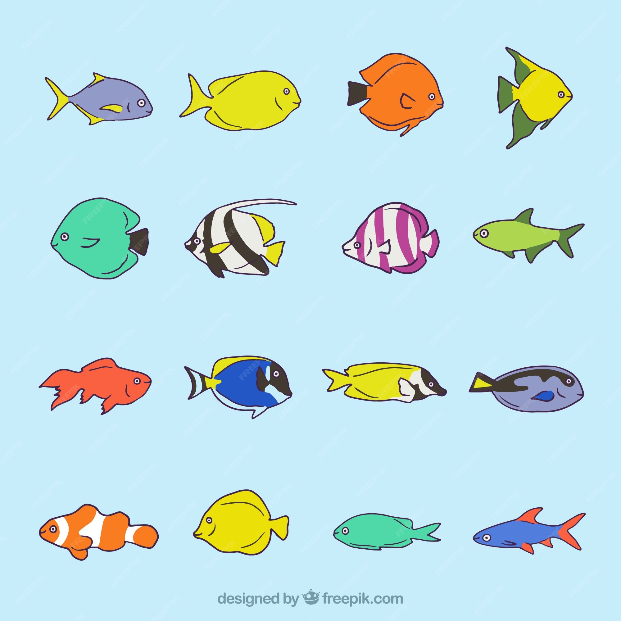 Colección De Peces Exóticos Dibujados A Mano Vector Gratis