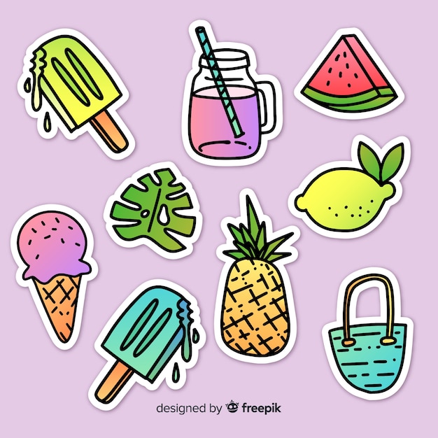 Colección De Pegatinas Coloridas De Verano Dibujadas A Mano Vector Gratis 3651