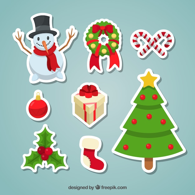 Colección de pegatinas de navidad Vector Gratis