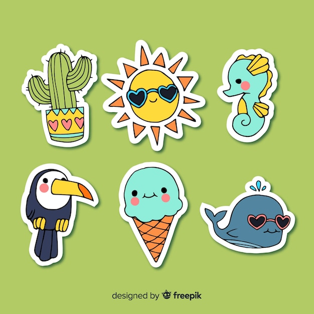 Colección de pegatinas de verano coloridas dibujadas a mano Vector Gratis