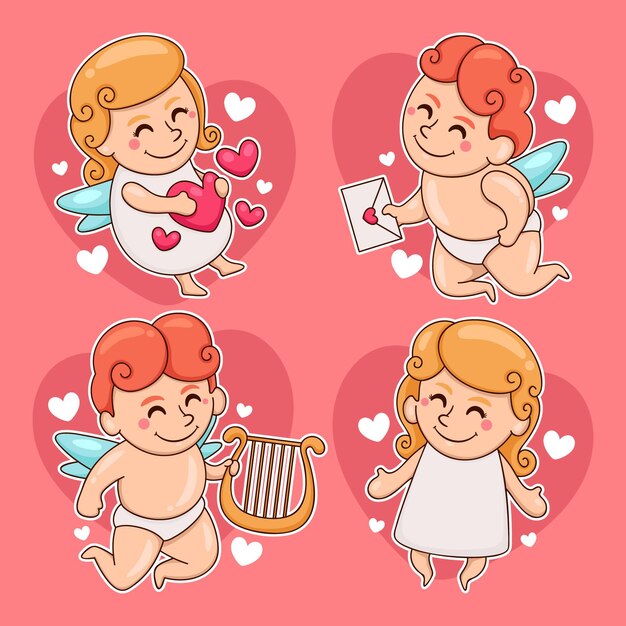 Colección de personajes de cupido lindo Vector Gratis