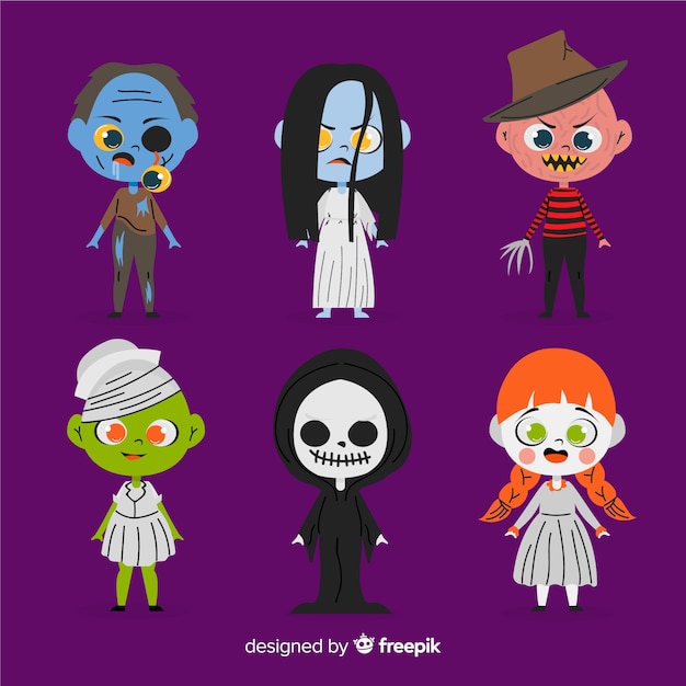 Colección de personajes de halloween dibujados a mano Vector Gratis