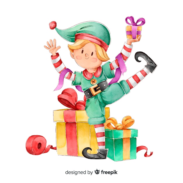 Colecci N De Personajes De Navidad Elfo Acuarela Vector Gratis