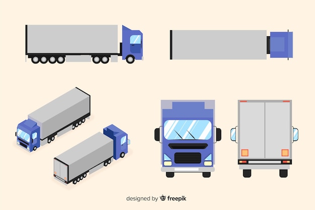 Colección perspectivas isométricas de camión vector gratuito
