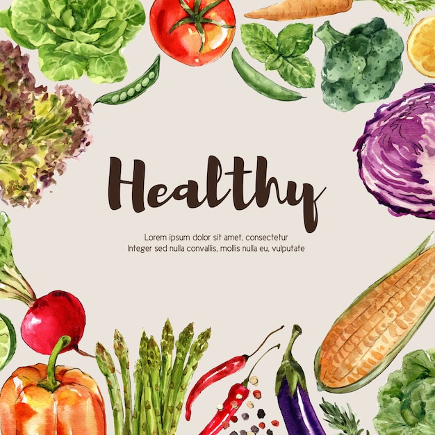 Colección de pintura de acuarela vegetal. ilustración de anuncio saludable de decoración orgánica de alimentos frescos vector gratuito